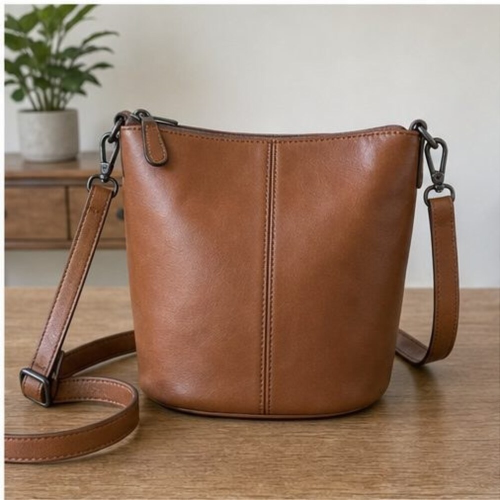 Cognac Zip Crossbody Bag